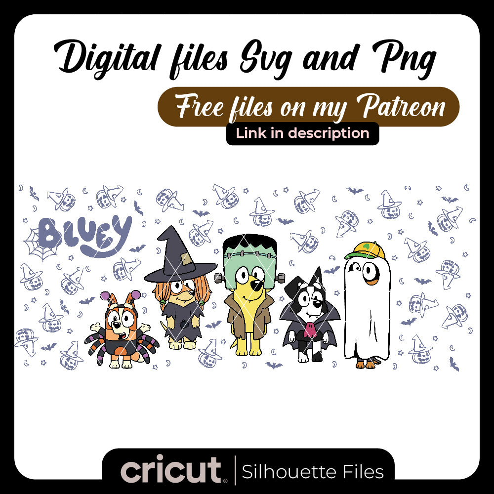 Bluey halloween svg, png, perfect for cricut and cameo, wrap libbey 16oz