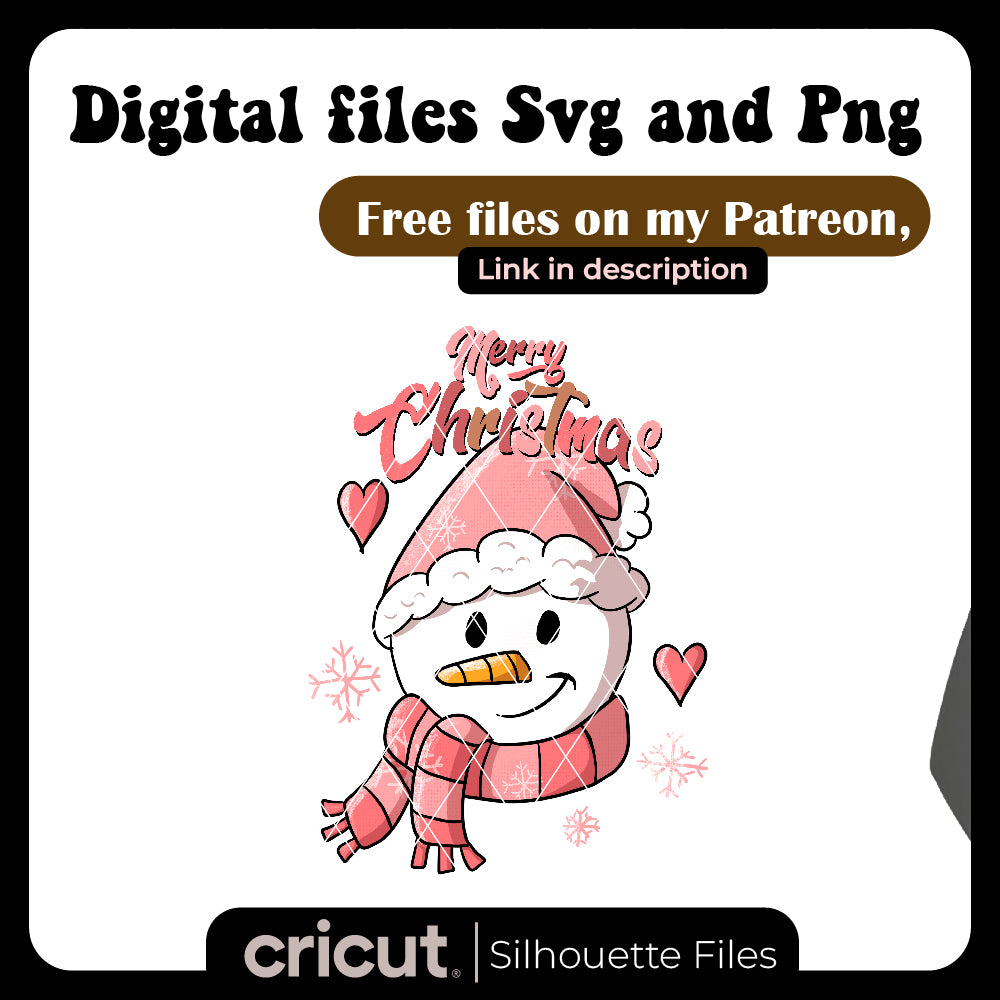 Merry christmas of a pink snowman with scarf png, christmas png , for uv dtf