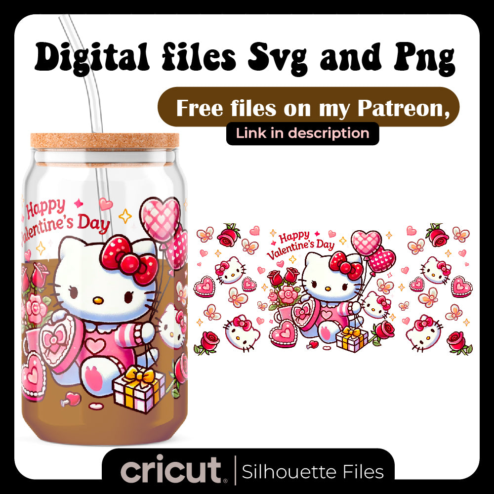 Wrap hello kitty valentines png, perfect for libbey 16oz, for cricut and cameo, hello kitty dtf