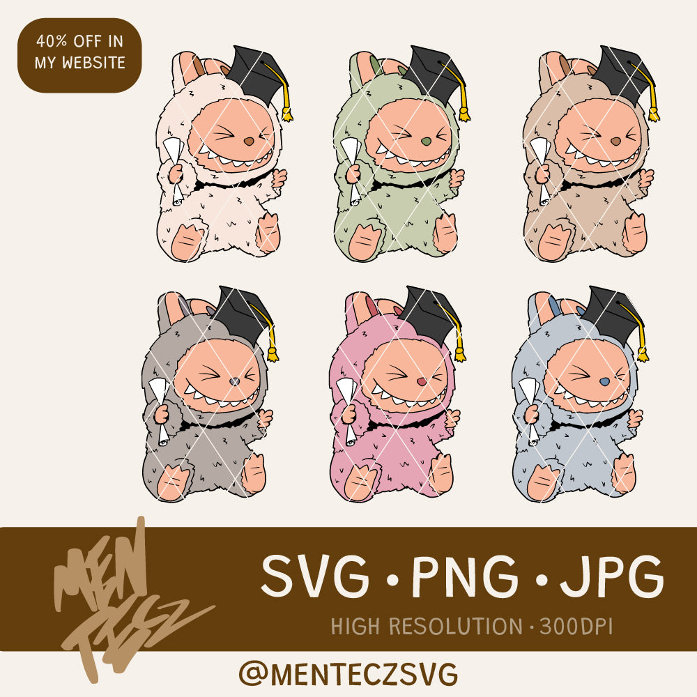 Labubu Graduation SVG, Pack, Labubu Graduation Day Topper for Bouquets ...