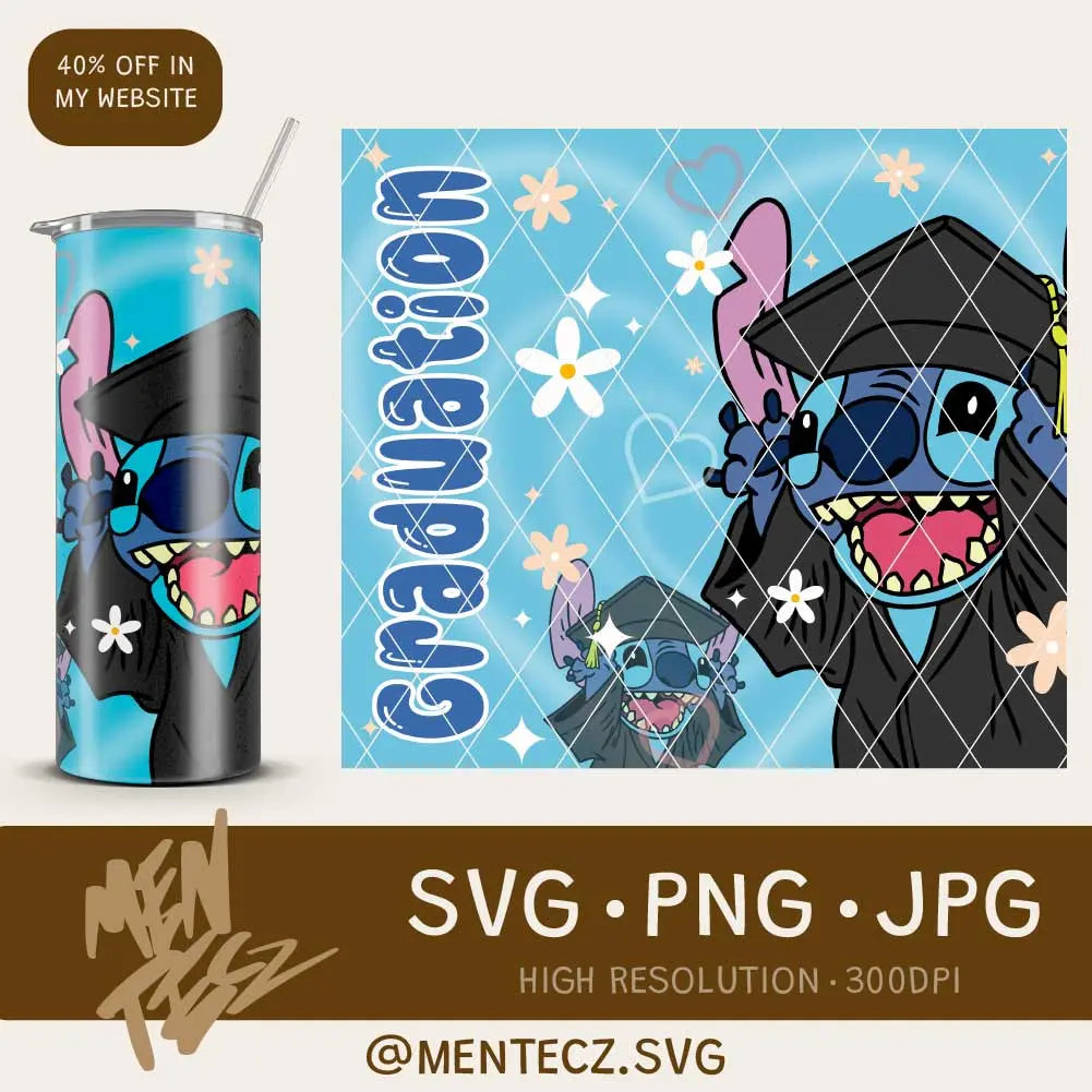 Stitch Graduation tumbler PNG, tumbler 20oz Instant digital download. PNG format. MenteczSVG