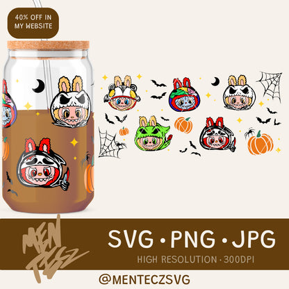 Labubu halloween svg, png, wrap libbey 16oz , halloween png, ready for cricut and cameo