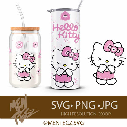Pink Hello Kitty Evil Eye SVG PNG , Wrap libbey 16oz, Tumbler 20oz ,Cute Protective Eye Design
