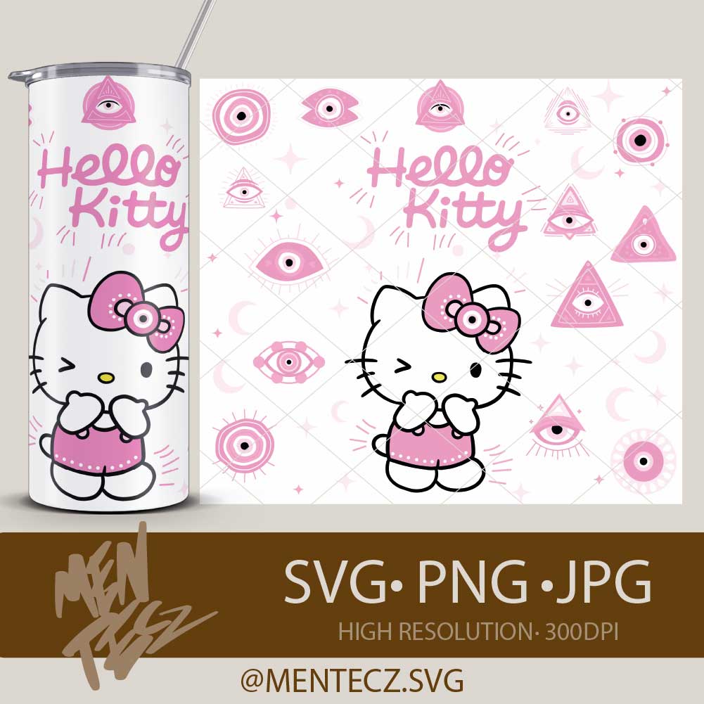 Pink Hello Kitty Evil Eye SVG PNG , Wrap libbey 16oz, Tumbler 20oz ,Cute Protective Eye Design