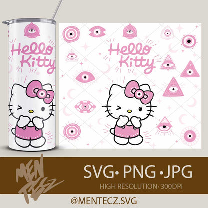 Pink Hello Kitty Evil Eye SVG PNG , Wrap libbey 16oz, Tumbler 20oz ,Cute Protective Eye Design