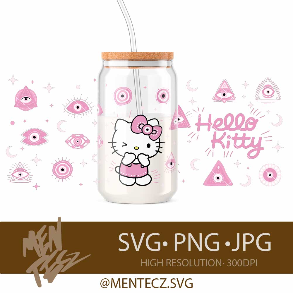 Pink Hello Kitty Evil Eye SVG PNG , Wrap libbey 16oz, Tumbler 20oz ,Cute Protective Eye Design