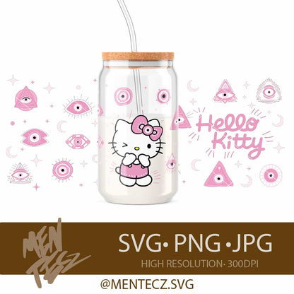 Pink Hello Kitty Evil Eye SVG PNG , Wrap libbey 16oz, Tumbler 20oz ,Cute Protective Eye Design