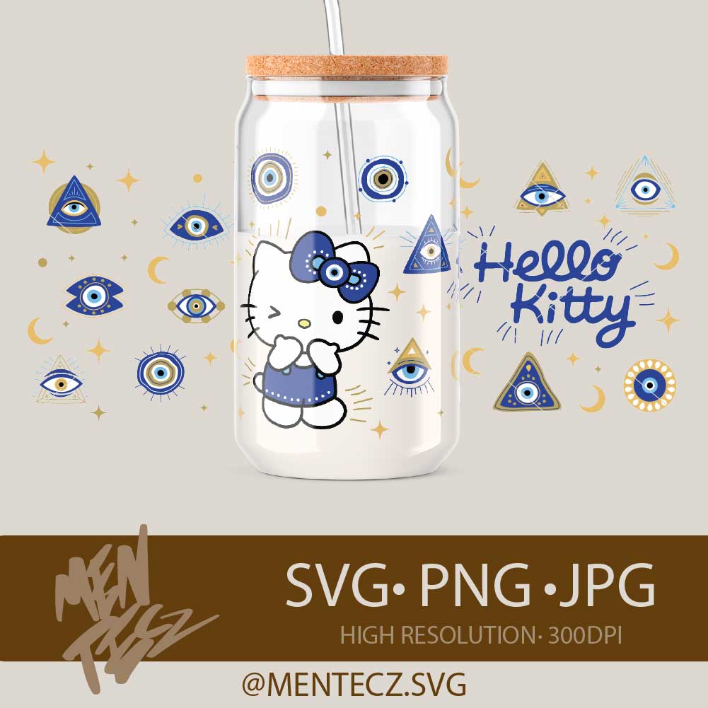 Hello Kitty Evil Eye SVG PNG , Wrap libbey 16oz, Tumbler 20oz ,Cute Protective Eye Design | Cricut & Silhouette Cut File