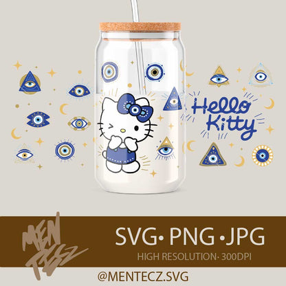 Hello Kitty Evil Eye SVG PNG , Wrap libbey 16oz, Tumbler 20oz ,Cute Protective Eye Design | Cricut & Silhouette Cut File