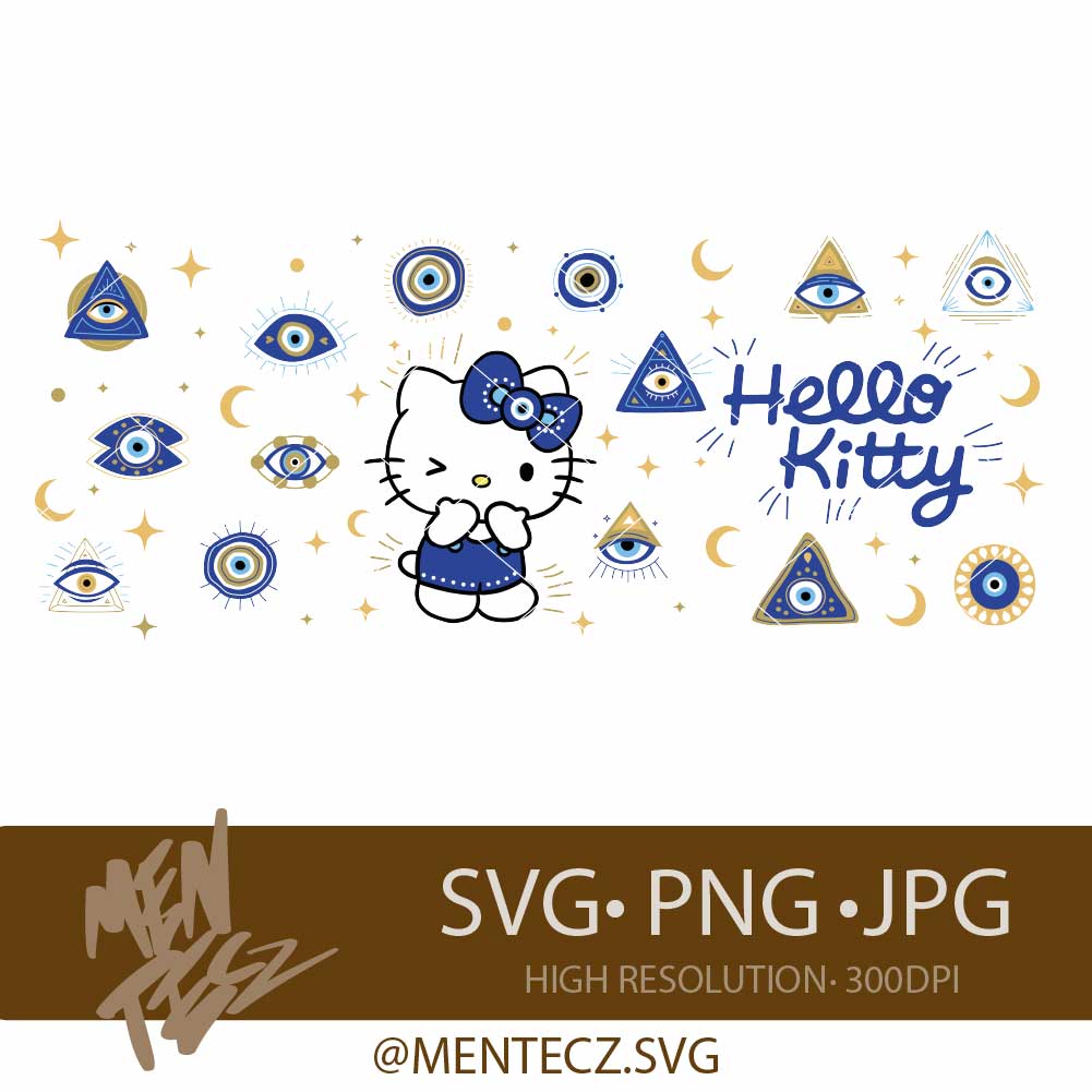 Hello Kitty Evil Eye SVG PNG , Wrap libbey 16oz, Tumbler 20oz ,Cute Protective Eye Design | Cricut & Silhouette Cut File