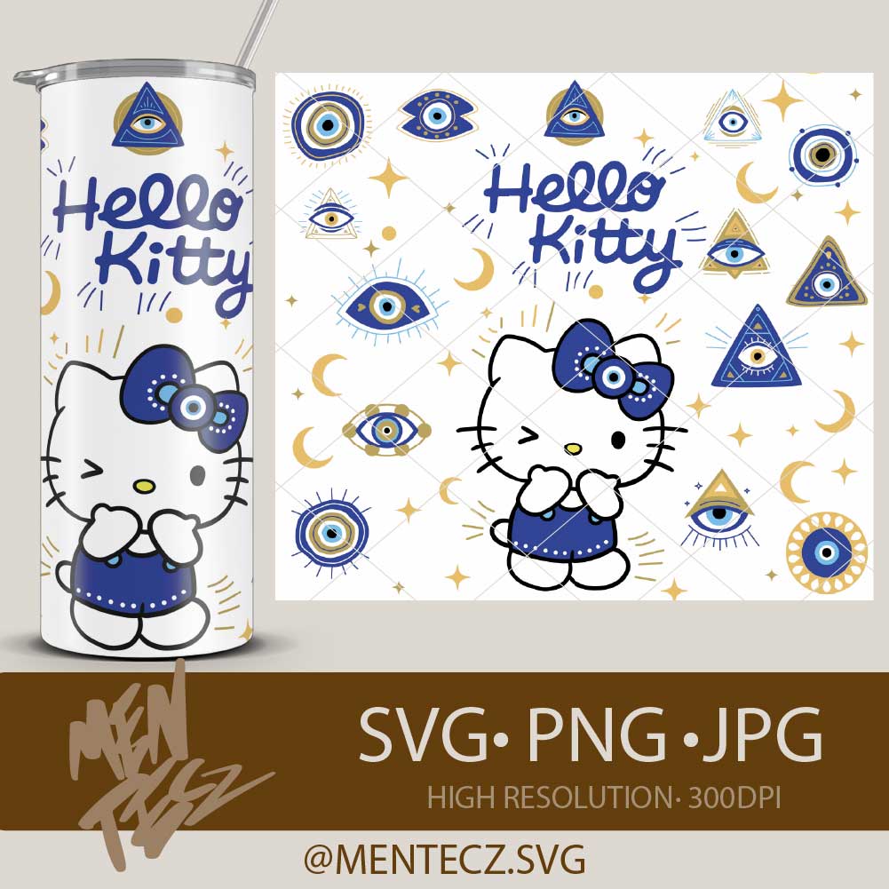 Hello Kitty Evil Eye SVG PNG , Wrap libbey 16oz, Tumbler 20oz ,Cute Protective Eye Design | Cricut & Silhouette Cut File