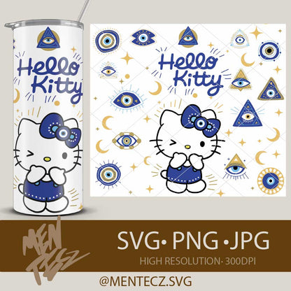 Hello Kitty Evil Eye SVG PNG , Wrap libbey 16oz, Tumbler 20oz ,Cute Protective Eye Design | Cricut & Silhouette Cut File