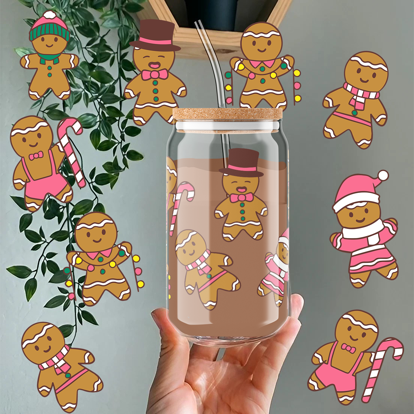 Gingerbread Cookies Christmas Wrap For 16 oz Can Glass SVG