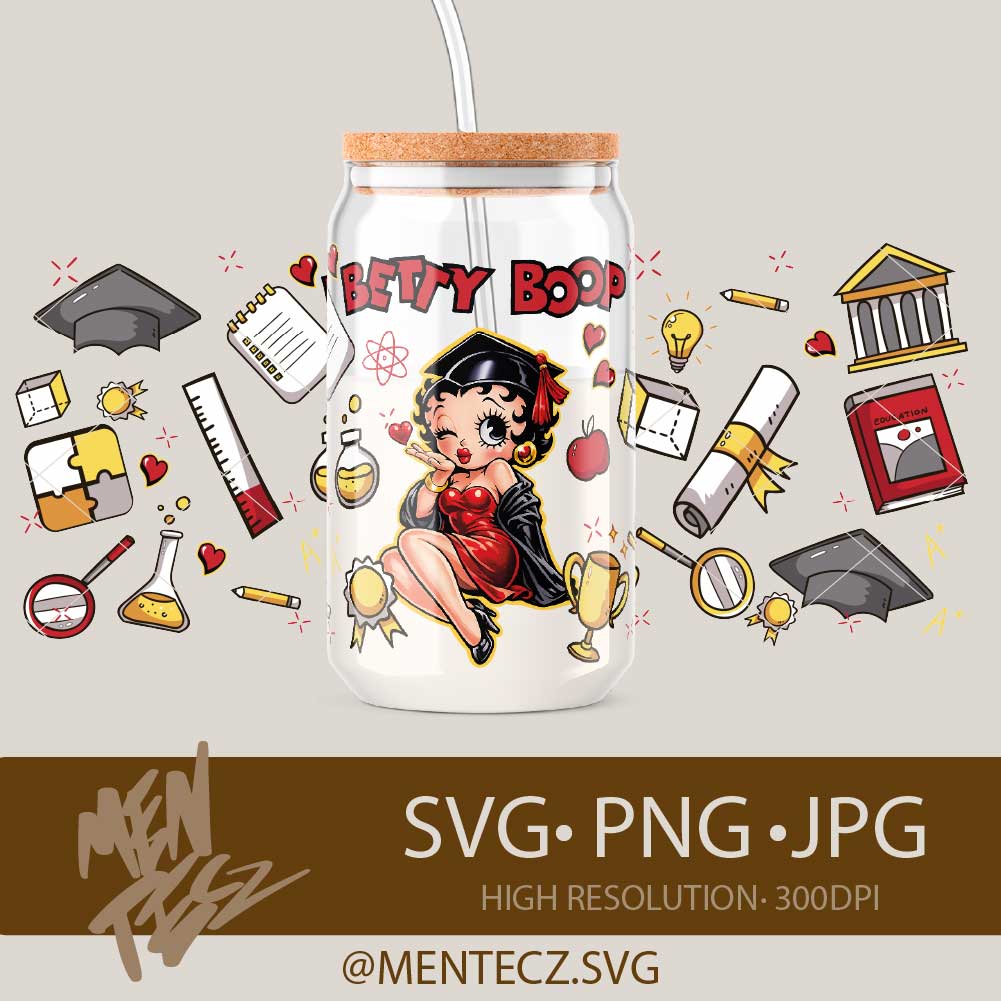 Betty Boop Graduation PNG – Class of 2026 Cute Graduate Girl Design, Wrap libbey 16oz, Tumbler 20oz Sublimation & Cricut