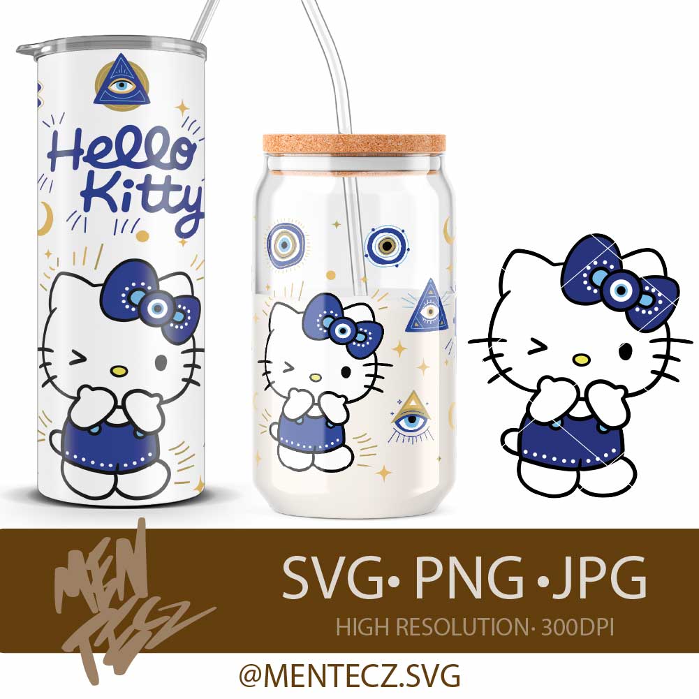 Hello Kitty Evil Eye SVG PNG , Wrap libbey 16oz, Tumbler 20oz ,Cute Protective Eye Design | Cricut & Silhouette Cut File