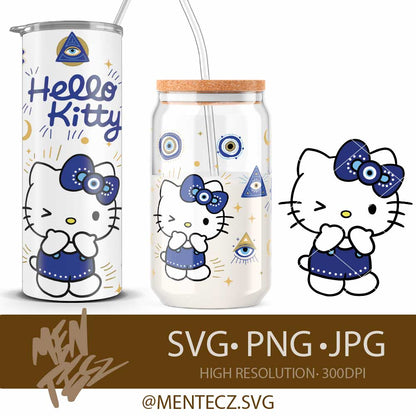 Hello Kitty Evil Eye SVG PNG , Wrap libbey 16oz, Tumbler 20oz ,Cute Protective Eye Design | Cricut & Silhouette Cut File
