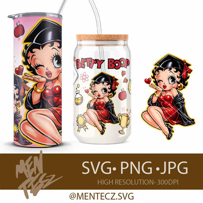Betty Boop Graduation PNG – Class of 2026 Cute Graduate Girl Design, Wrap libbey 16oz, Tumbler 20oz Sublimation & Cricut