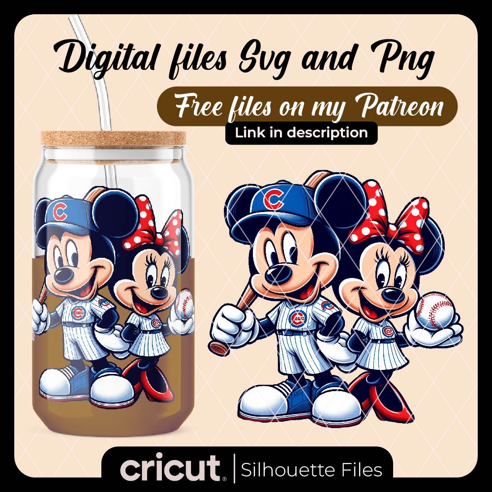Minnie Baseball Mickey And Minnie Chicago cubs Fans PNG, Disney Mouse Chicago cubs Bas ...