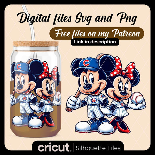 Mickey And Minnie Chicago cubs Fans PNG, Disney Mouse Chicago cubs Baseball PNG, Cute Mickey Minnie Baseball PNG, menteczsvg