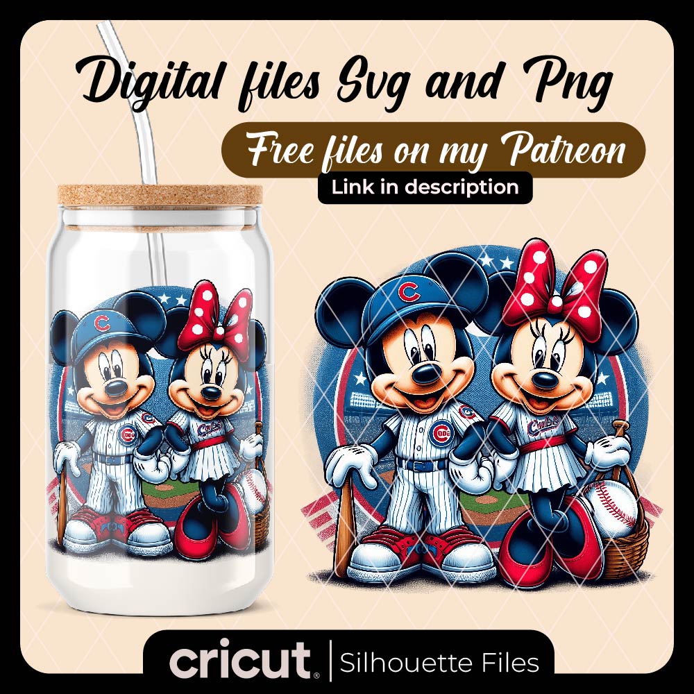 Mickey And Minnie Chicago cubs Fans PNG, Disney Mouse Chicago cubs Baseball PNG, Cute Mickey Minnie Baseball PNG