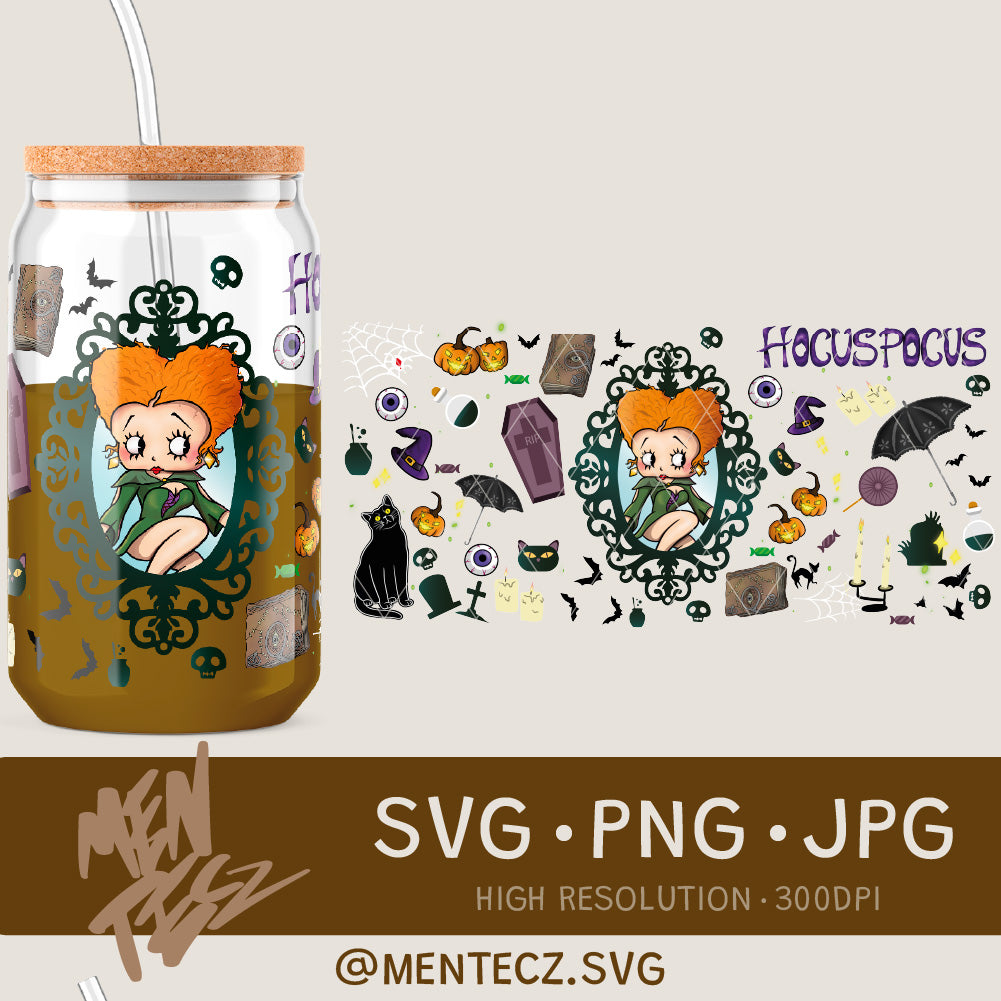 Halloween Libbey Glass Can Wrap 16oz | Betty Boop Hocus Pocus Sanderson Sisters Sublimation Design