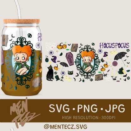 Halloween Libbey Glass Can Wrap 16oz | Betty Boop Hocus Pocus Sanderson Sisters Sublimation Design