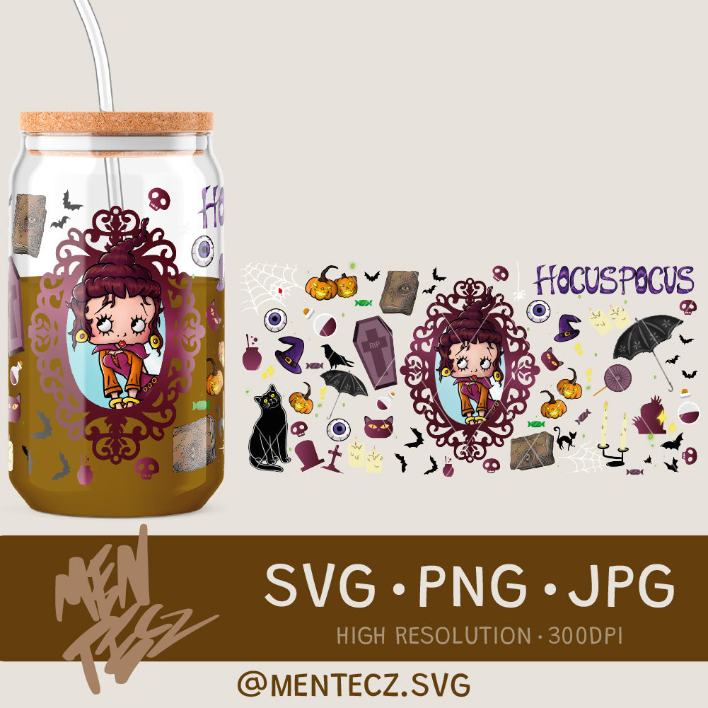 Halloween Libbey Glass Can Wrap 16oz | Betty Boop Hocus Pocus Sanderson Sisters Sublimation Design
