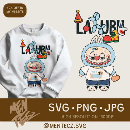 Creepy Cute Labubu Clown Wrap | 16oz Libbey Can Glass, 20oz Tumbler, Shirt & Sweater PNG Design