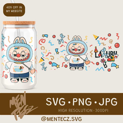 Creepy Cute Labubu Clown Wrap | 16oz Libbey Can Glass, 20oz Tumbler, Shirt & Sweater PNG Design