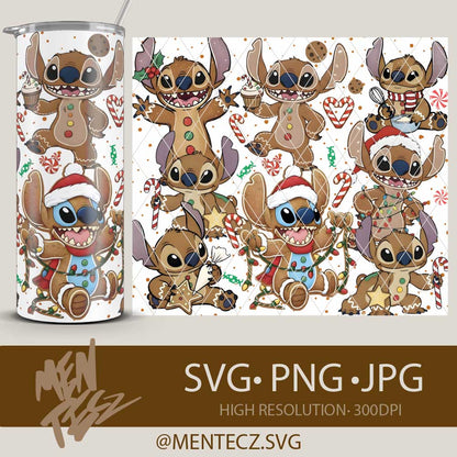 Christmas Stitch Gingerbread Wrap PNG | Libbey 16oz Glass Wrap & 20oz Tumbler Sublimation Design | Holiday Cute Disney Inspired