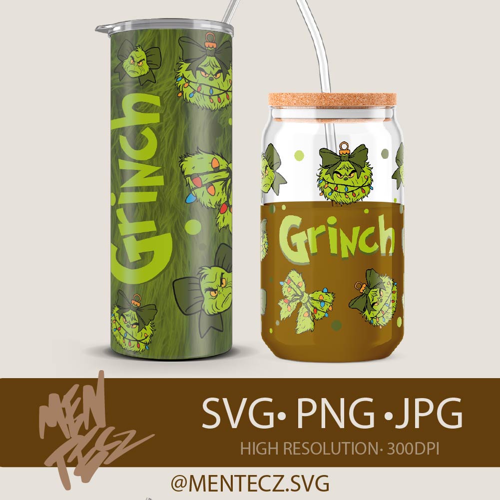Grinch Christmas Wrap Design for Libbey 16oz & 20oz Tumbler | Digital PNG Template for Sublimation