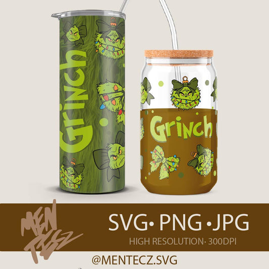 Diseño SVG para Cricut - Grinch Christmas Wrap Design for Libbey 16oz & 20oz Tumbler | Digital PNG Template for Sublimation - MenteczSVG