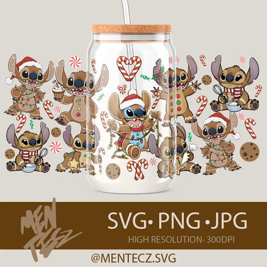 Diseño SVG para Cricut - Christmas Stitch Gingerbread Wrap PNG | Libbey 16oz Glass Wrap & 20oz Tumbler Sublimation Design | Holiday Cute Disney Inspired - MenteczSVG