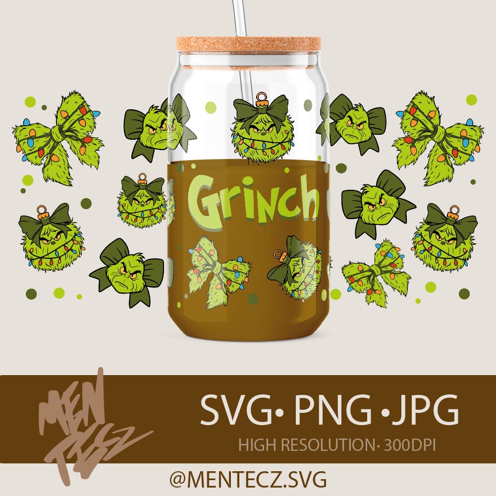 Grinch Christmas Wrap Design for Libbey 16oz & 20oz Tumbler | Digital PNG Template for Sublimation