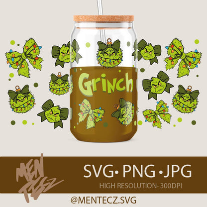 Grinch Christmas Wrap Design for Libbey 16oz & 20oz Tumbler | Digital PNG Template for Sublimation