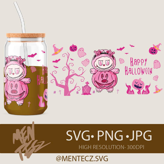 Diseño SVG para Cricut - Labubu Halloween PNG for 16oz Libbey & 20oz Tumbler | Cute Kawaii Halloween Digital Design | Labubu Costume Sublimation File - MenteczSVG