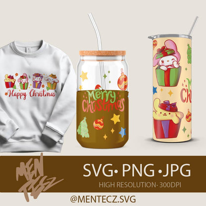 Hello kitty christmas png, svg, happy christmas, libbey 16oz, tumbler 20oz, kuromi png
