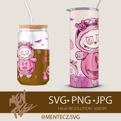 Labubu Halloween PNG for 16oz Libbey & 20oz Tumbler | Cute Kawaii Halloween Digital Design | Labubu Costume Sublimation File