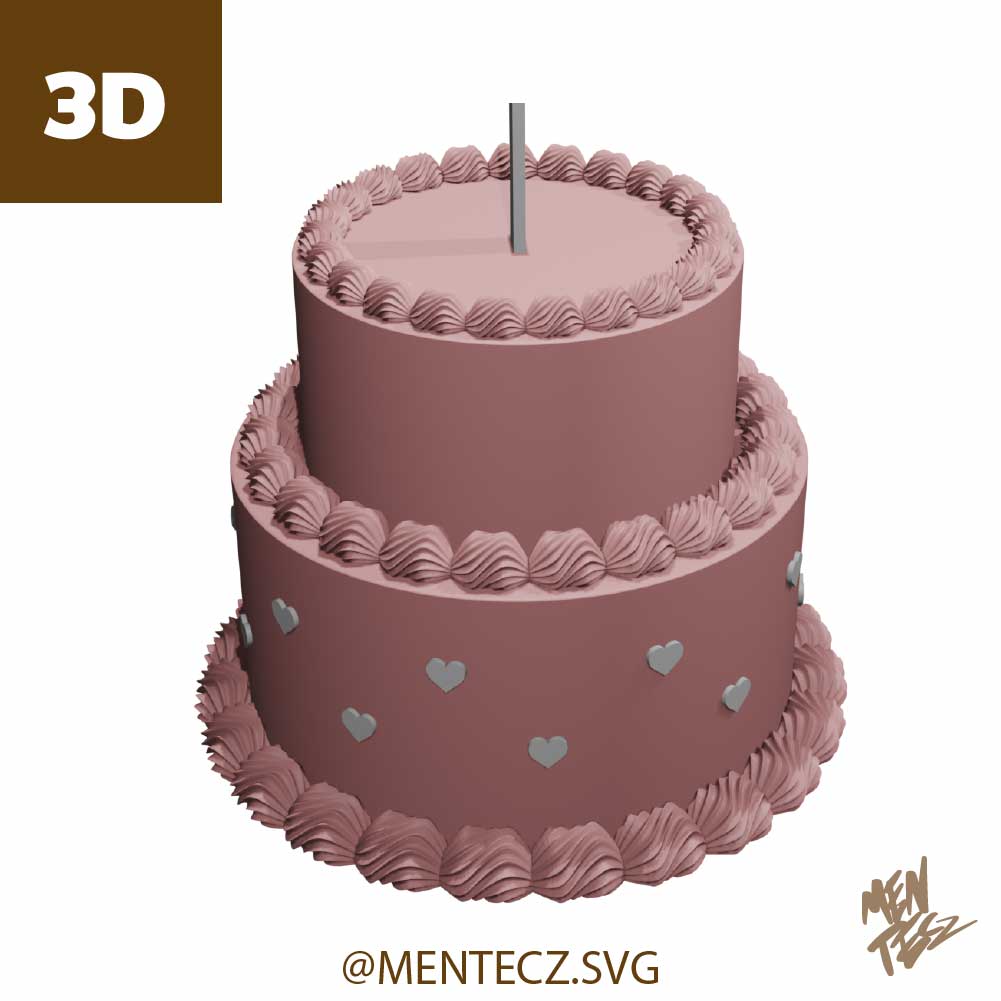3D cake for Cake Toppers, 3mf , stl , double-tier cake