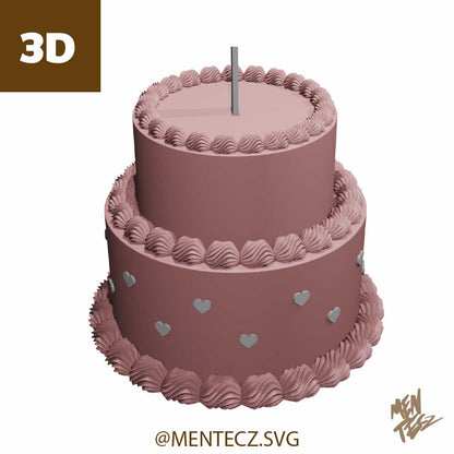 3D cake for Cake Toppers, 3mf , stl , double-tier cake