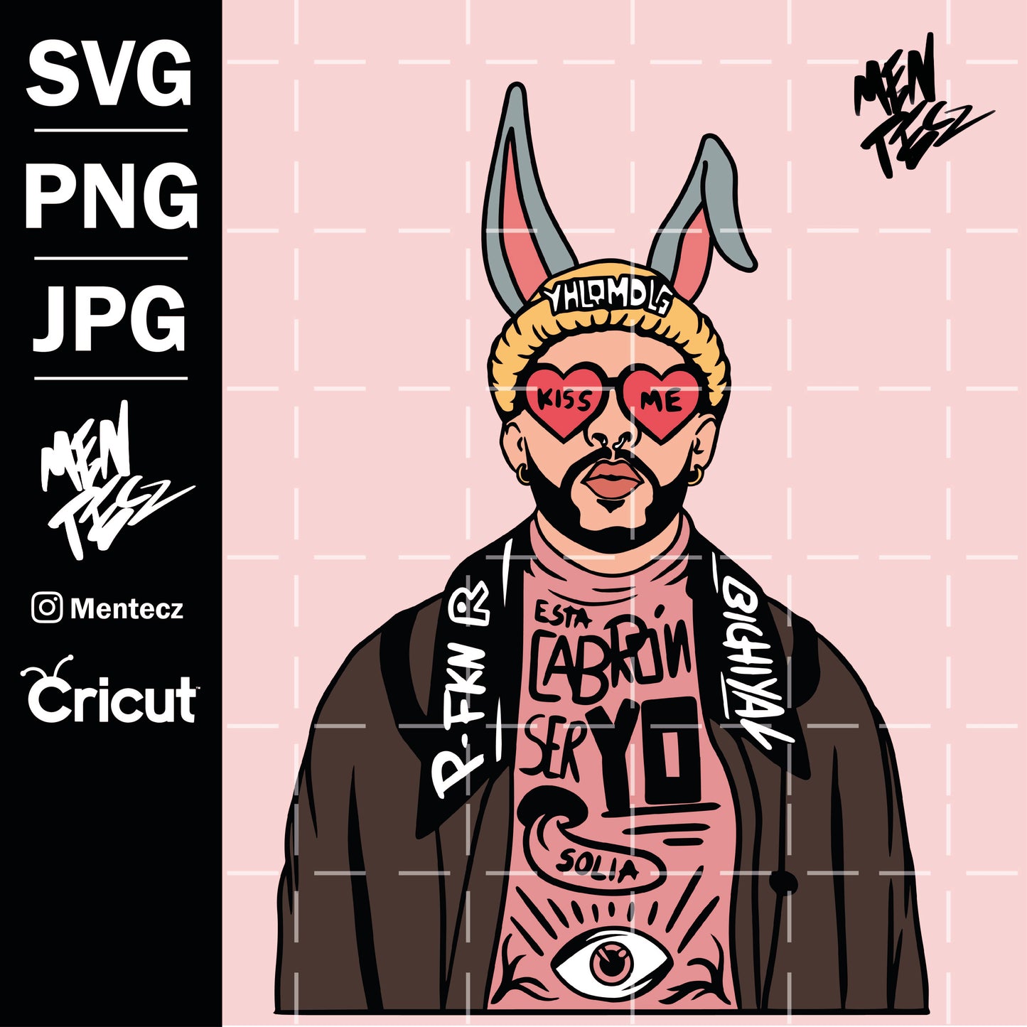 Bad Bunny Easter SVG, PNG & JPG Digital Download, San valentin, summer