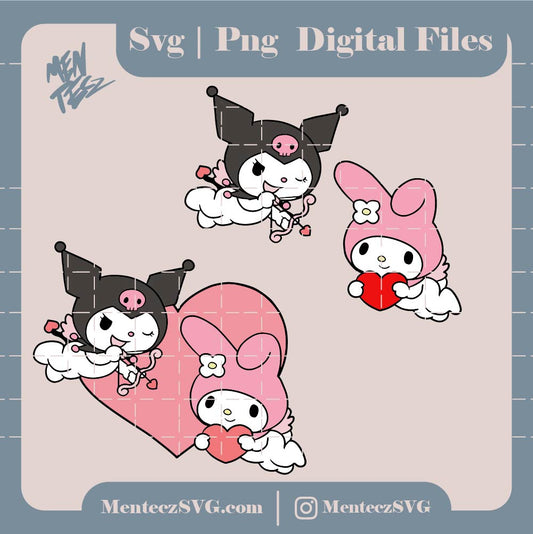 Diseño SVG para Cricut - My melody and kuromi svg, Hello kitty Valentine's Day svg, png, jpg, Cupid png, Valentine's Day png, - MenteczSVG