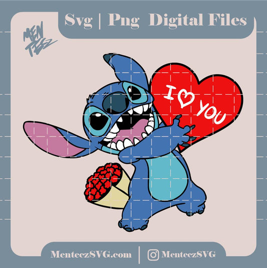 Diseño SVG para Cricut - Stitch Valentine's Day svg, Lilo svg, Stitch svg, Angel svg, evil svg, Valentine's Day stitch svg - MenteczSVG